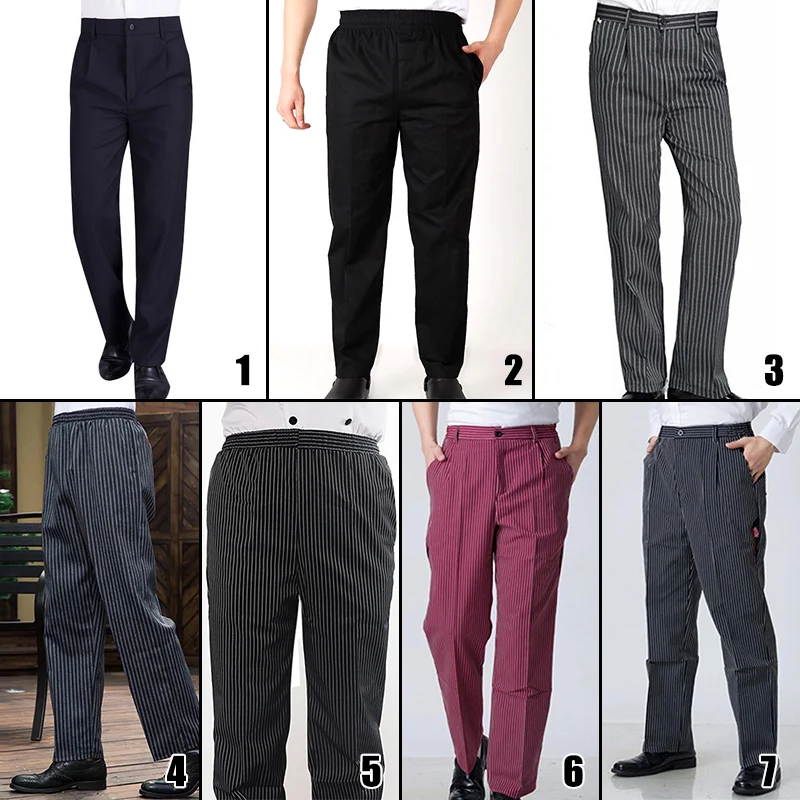 Chef Pants Restaurant Kitchen Work Uniform Pants Buttons / Elastic Trousers Hotel Food Service Trousers With Pockets