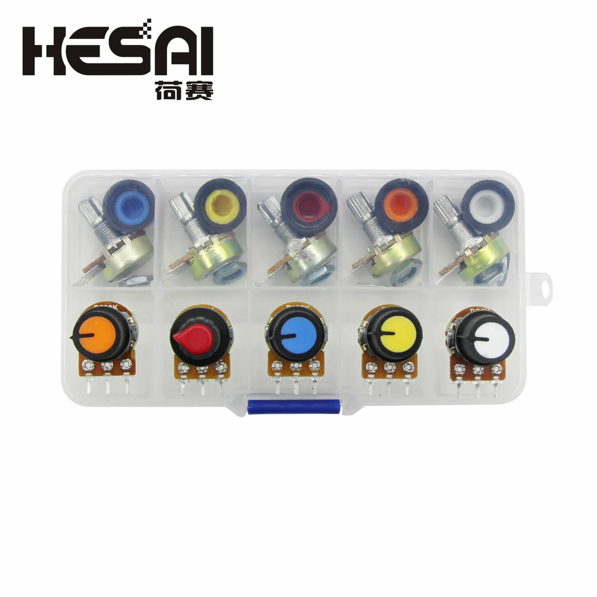 10sets/Box WH148 15MM Einzel Potentiometer Kit  B1K 2K 5K 10K 20K 50K250K 100K 500K 1M  mit Knöpfen Set Welle Muttern