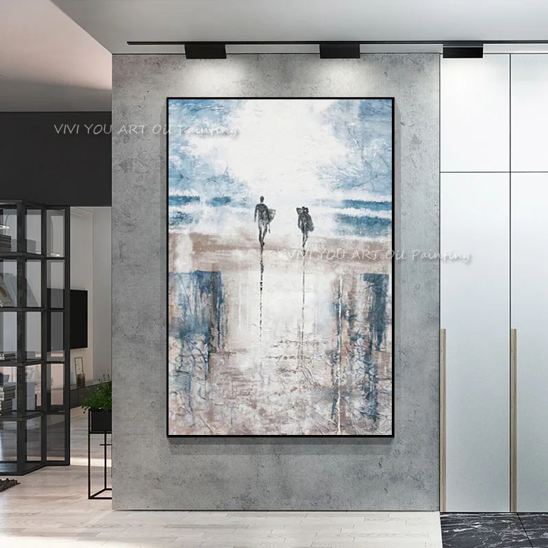 Modern Art Abstract Landscape Abstract Beach Oil Painting On Canvas Handmade Modern Living Room Wall Decoration Surfing Before