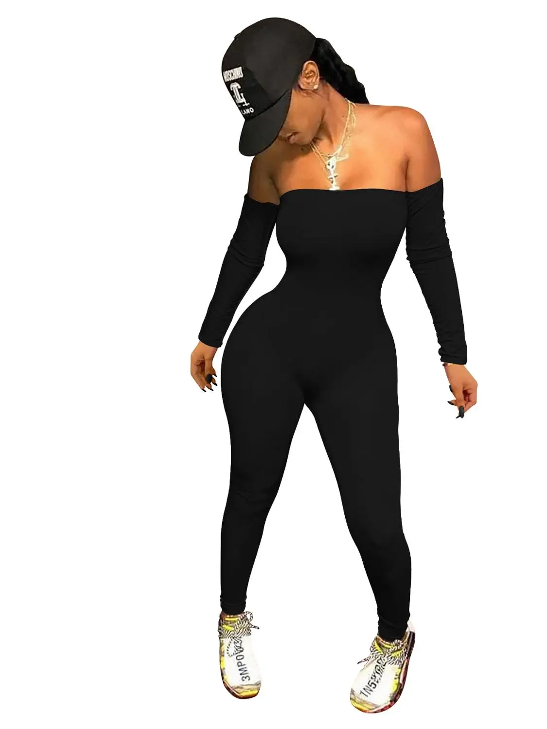 Wantmove 2021 Spring Autumn Sexy Long Sleeve Off Shoulder High Waist Jumpsuit New Fashion Nightclub Romper AM891