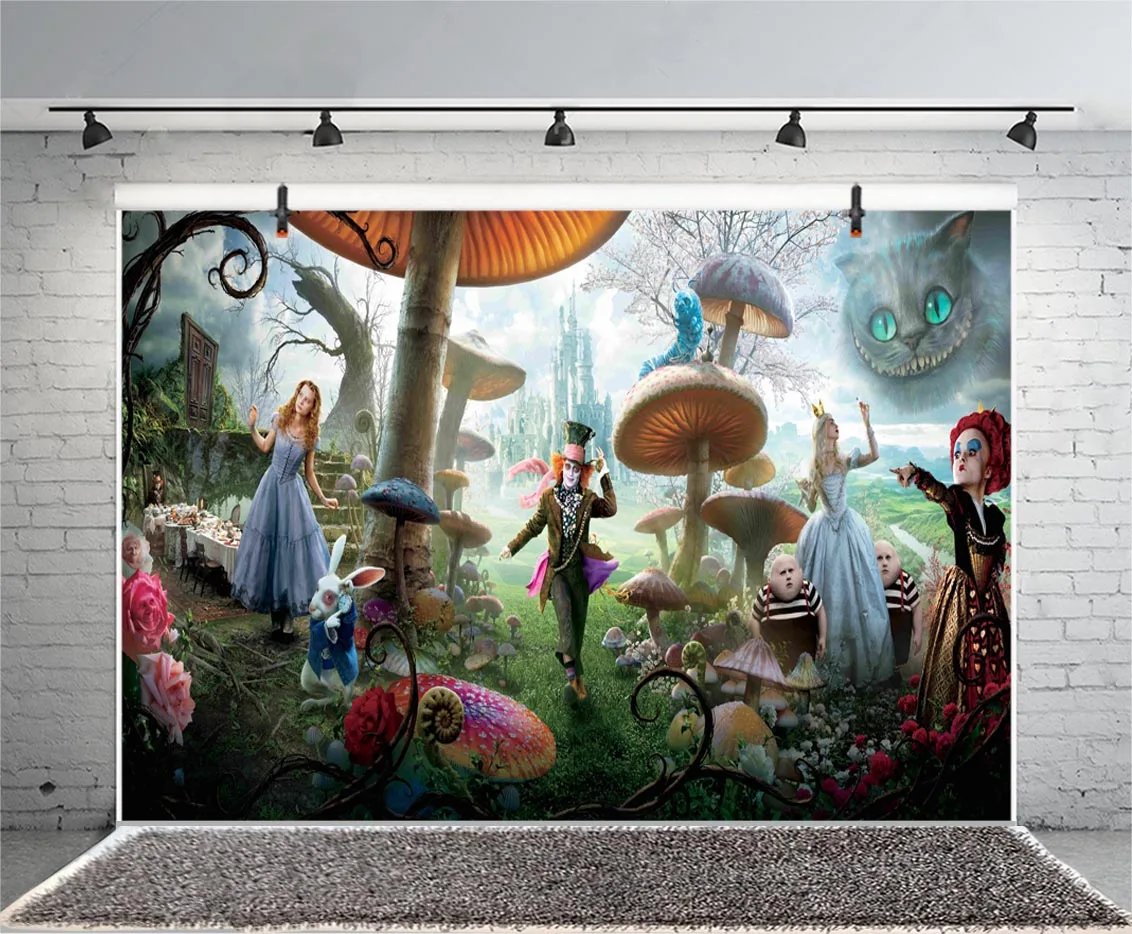 Alice In Wonderland Photography Backdrop Dream Forest Princess Girls Happy Birthday Party Photo Background Banner Decor Supplies