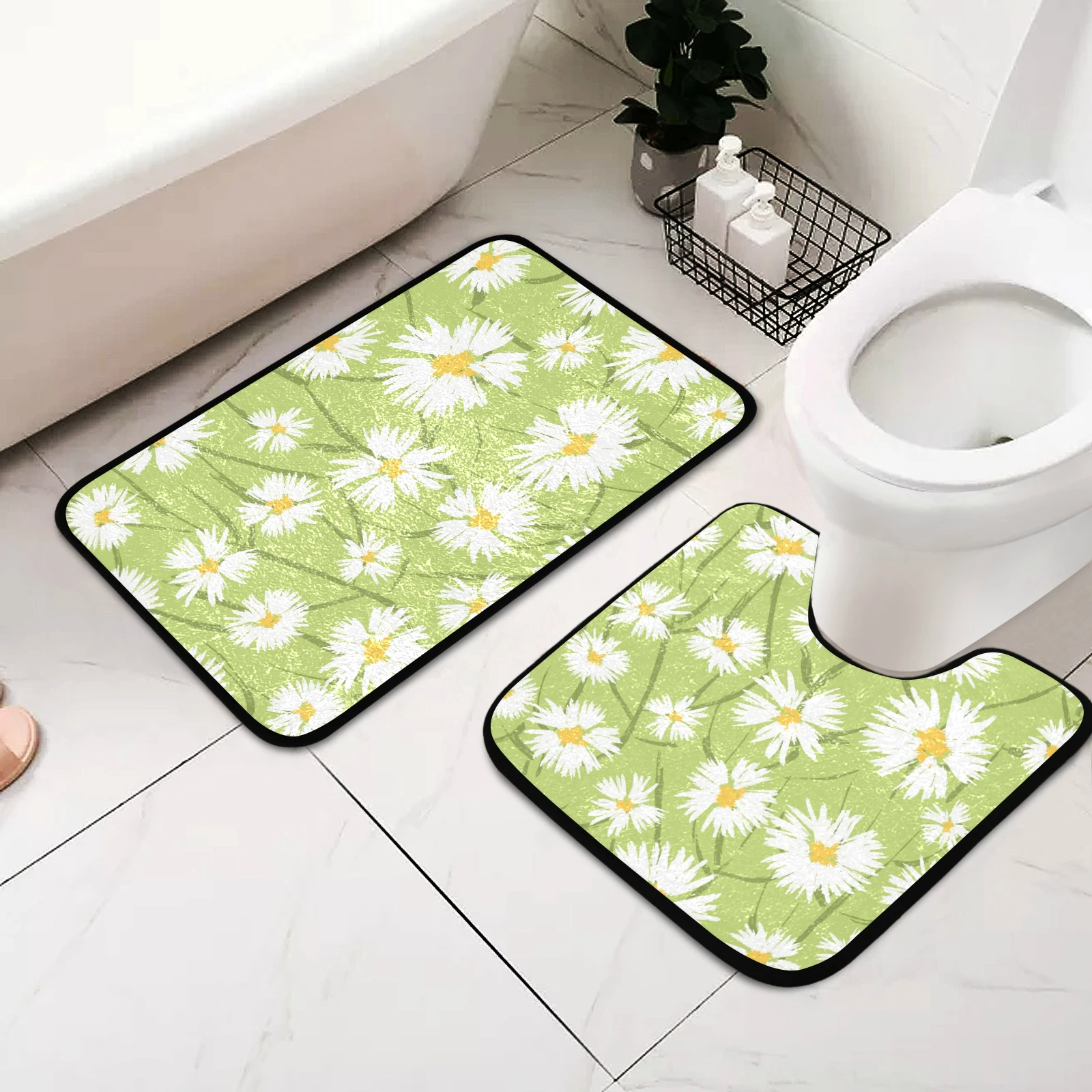 

2ps-set Narcissus Flowers Bathroom Mat Set Absorbent And Fit Toilet Bathtub Living Room Door Bathroom Foot Floor 2021 NEW
