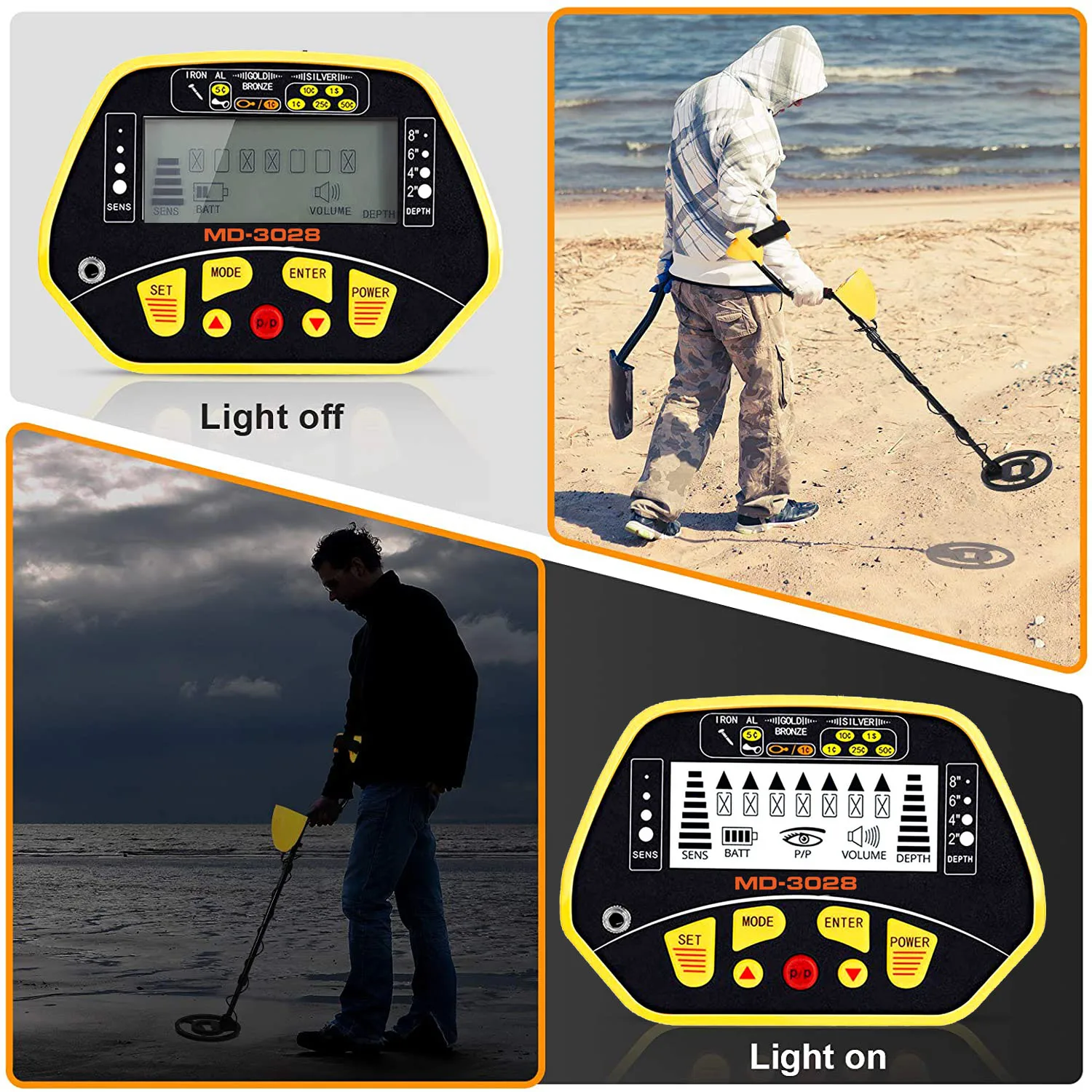 Professional Undergroud Metal Detector MD-3028 Gold Digger with Waterproof Search Coil Pinpoint Function and Disc Mode LCD