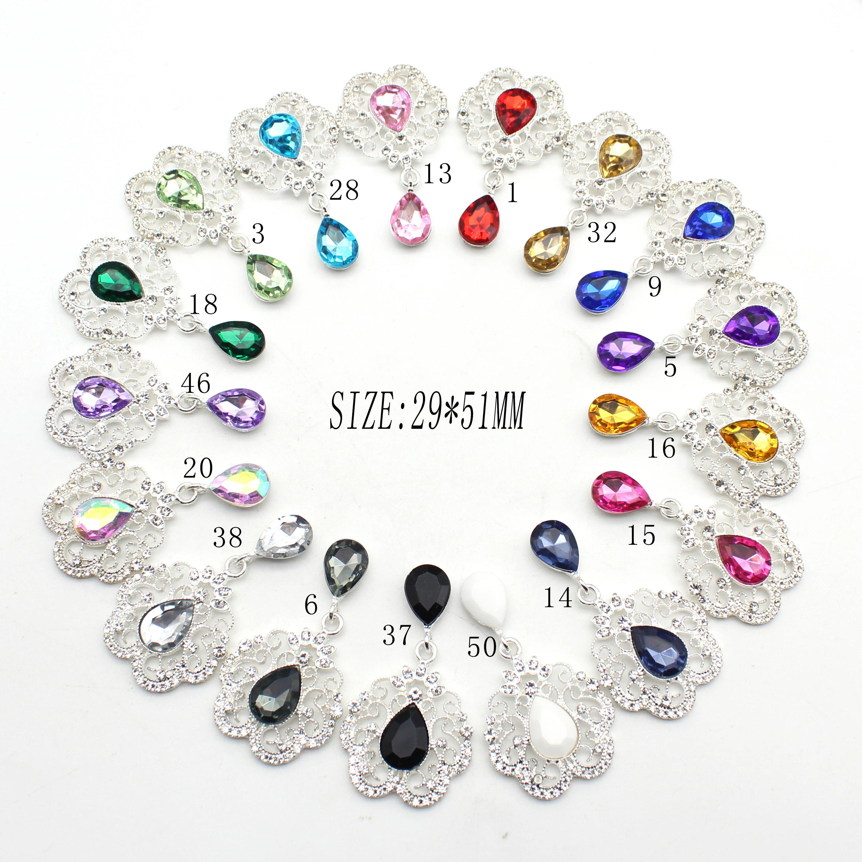 New Fashion 10pcs/lot 29*51MM Alloy Rhinestone Drop Shape Brooch Pendant DIY Needlework Sewing Snap Button Clothes