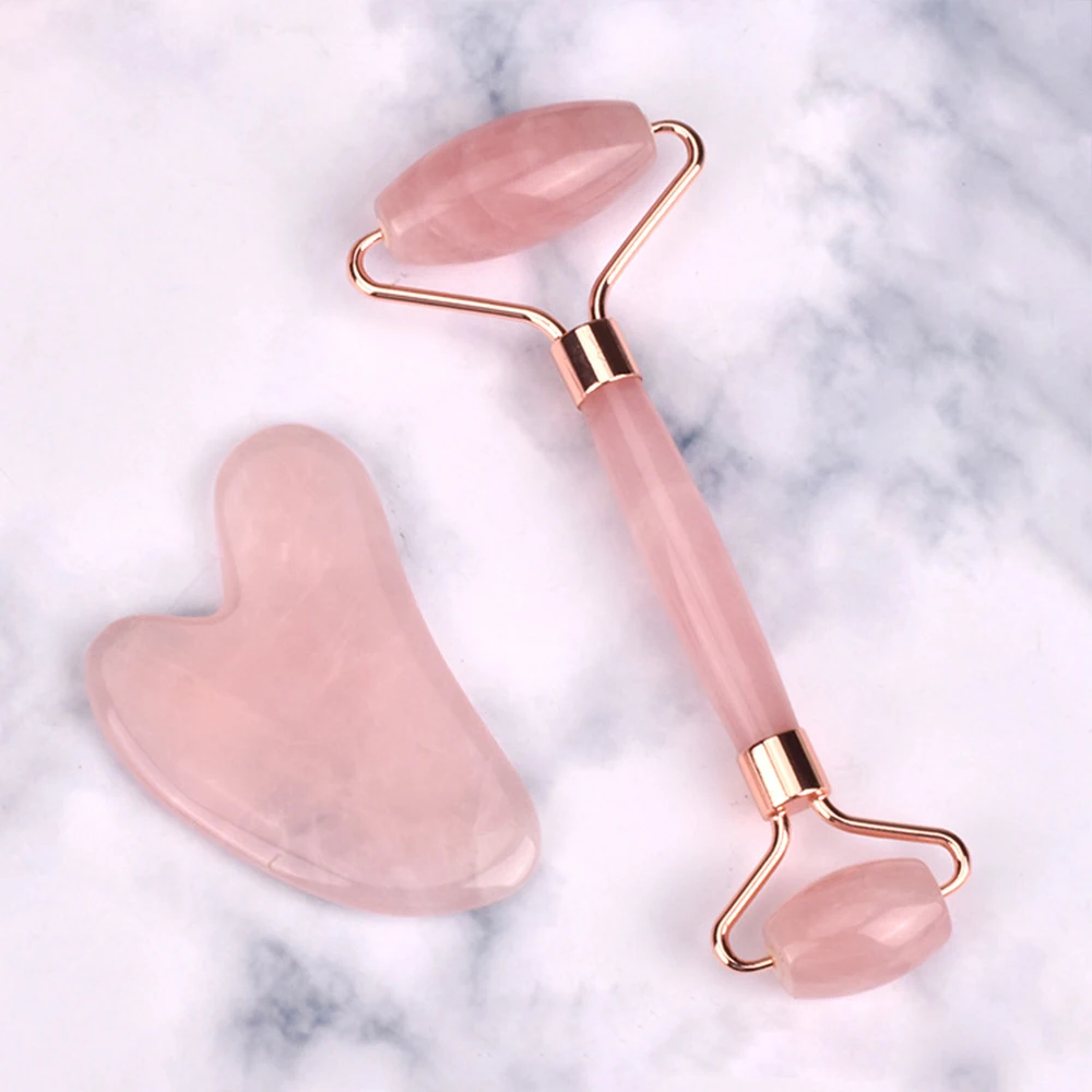 제이드 스톤 페이셜 마사지 롤러, 핑크 로즈 천연 경혈 페이스 아이 케어 스파 마사지 뷰티 넥 씬 리프트 툴