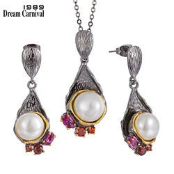 Dreamcarnival1989 Feminine Necklace & Earrings Set for Women New Gothic Pearl Flower Party Must Have Zirconia Jewelry EP3986S2