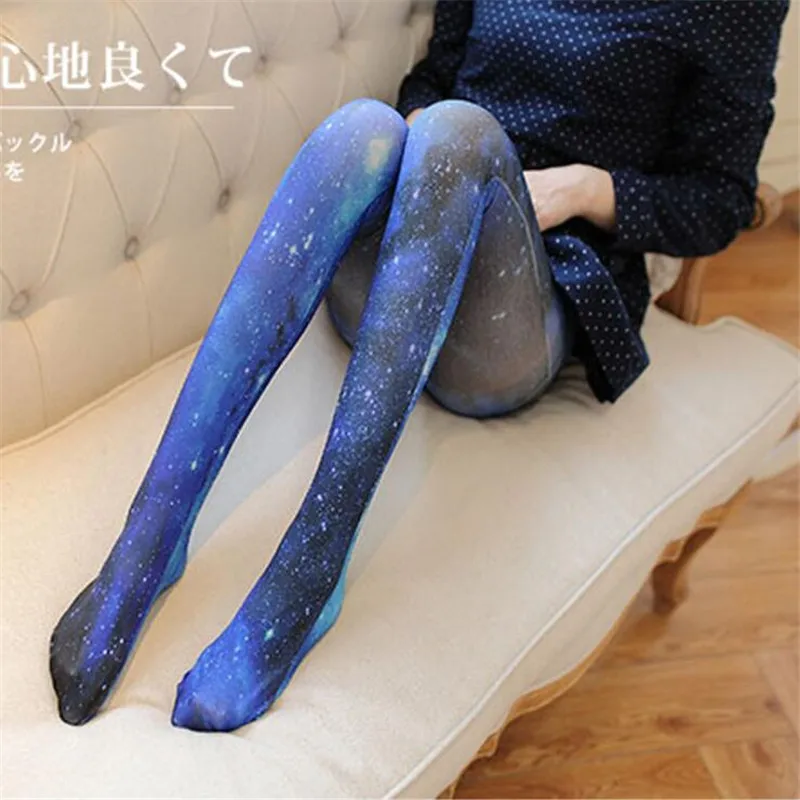 Anime Thigh High Sock Starry Sky Bear Lolita Cartoon Printing Stocking Cosplay Costumes Accessories TuiWa Fancy Socks Velvet