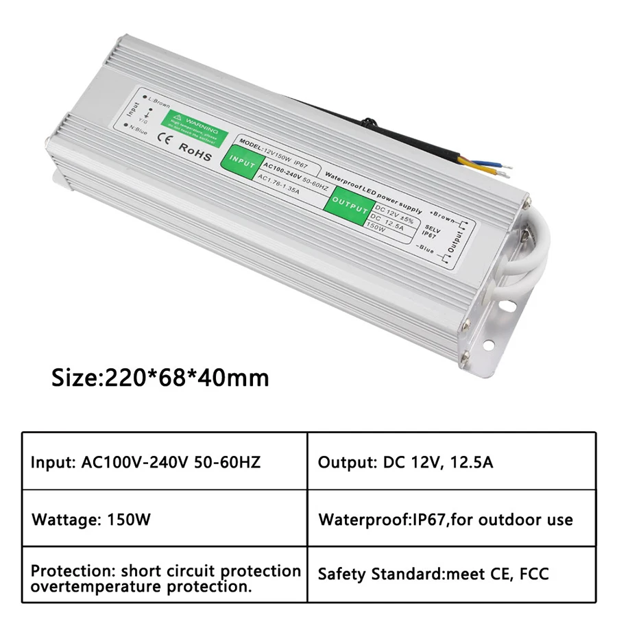 Waterproof Power Supply IP65 12V 24V Lighting Transformer 220V To 12V 24V LED Driver Outdoor 10W 15W 20W 30W 50W 100W 120W 150W