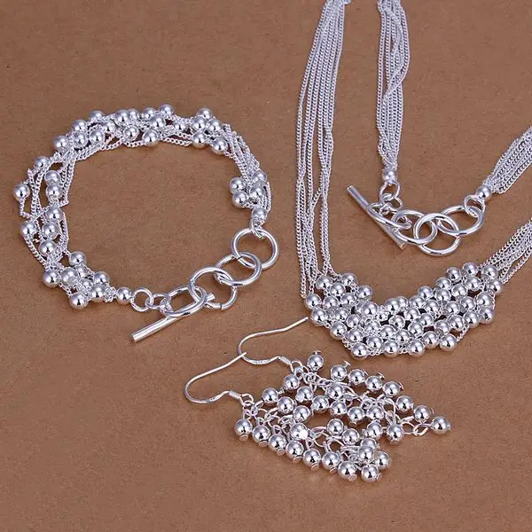 Conjuntos de joyas de plata de ley 925 para mujer, collar, pulsera y pendientes, regalo para el Día de San Valentín, Boda nupcial