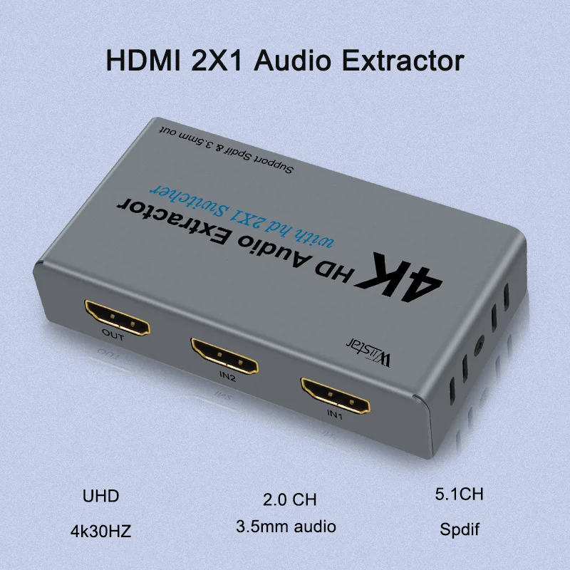 

4K HDMI Switcher 2x1 Audio Extractor Converter SPDIF + 3.5MM+HDMI Output With DC Cable