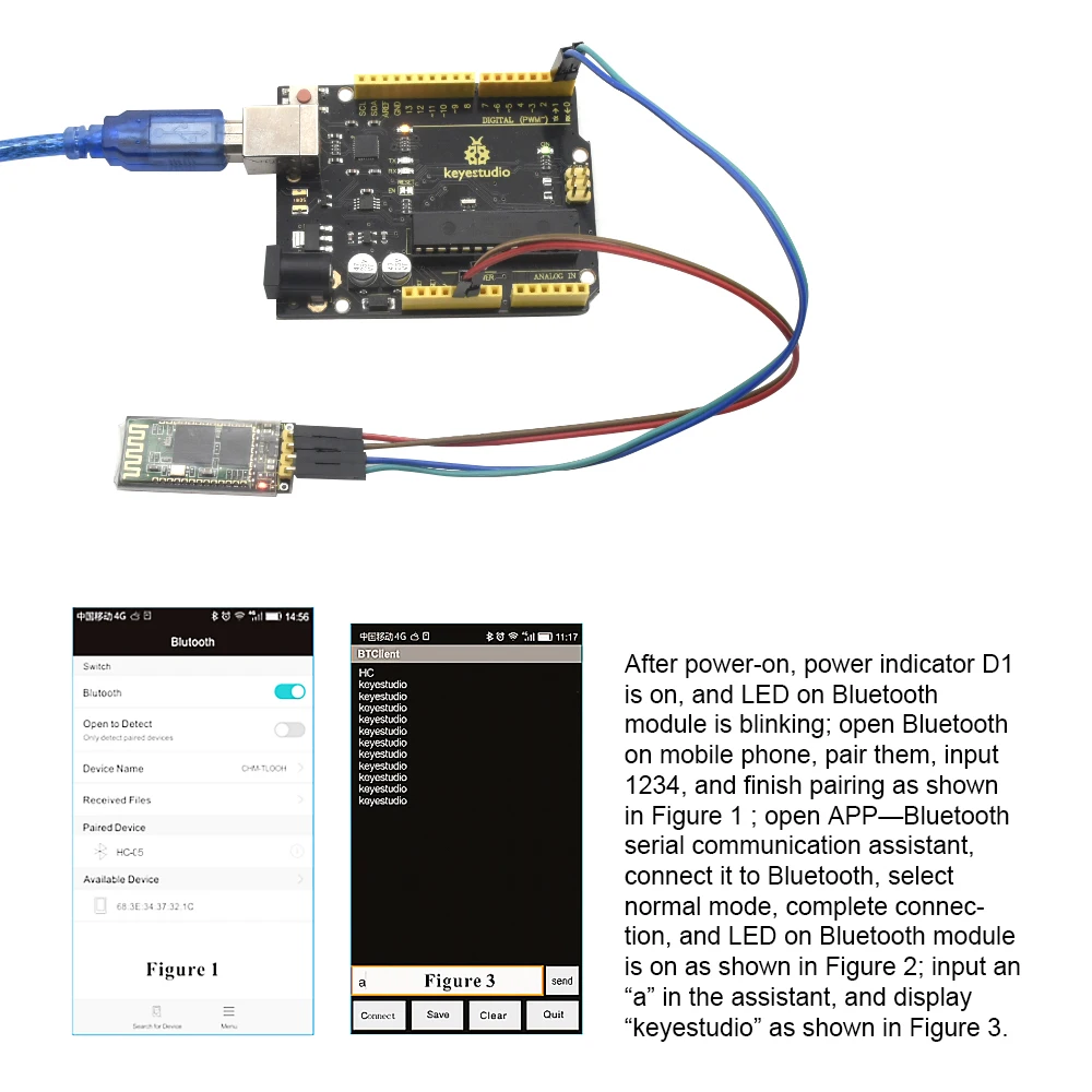 Keyestudio  HC-05 HC-06 BC417 Chip Master-Slave RF Wireless Transceiver Bluetooth  Module For Arduino DIY Electronic  Projects