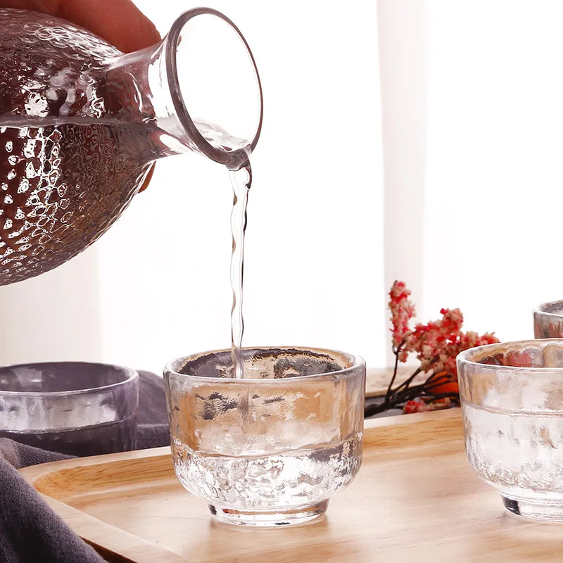 Japanese Style Glass Wine Set Sake Pot Ice Wine Warmer Ware Creative Hammer Grain Gold Edge Heat Resistant Yellow Wine Pot