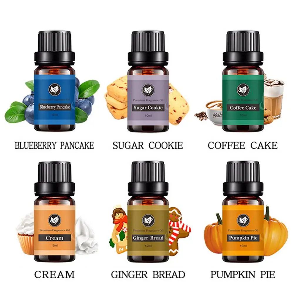 6PCS Gift Set Bakery Premium Fragrance Oil 10ml Diffuser Humidifier Essential Oils Gingerbread Cupcake Berry Coffee Pumpkin Pie