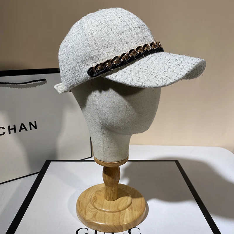 USPOP New Winter Autumn Chic Casual Outdoor Cap Women‘s Tweed Baseball Caps with Chain