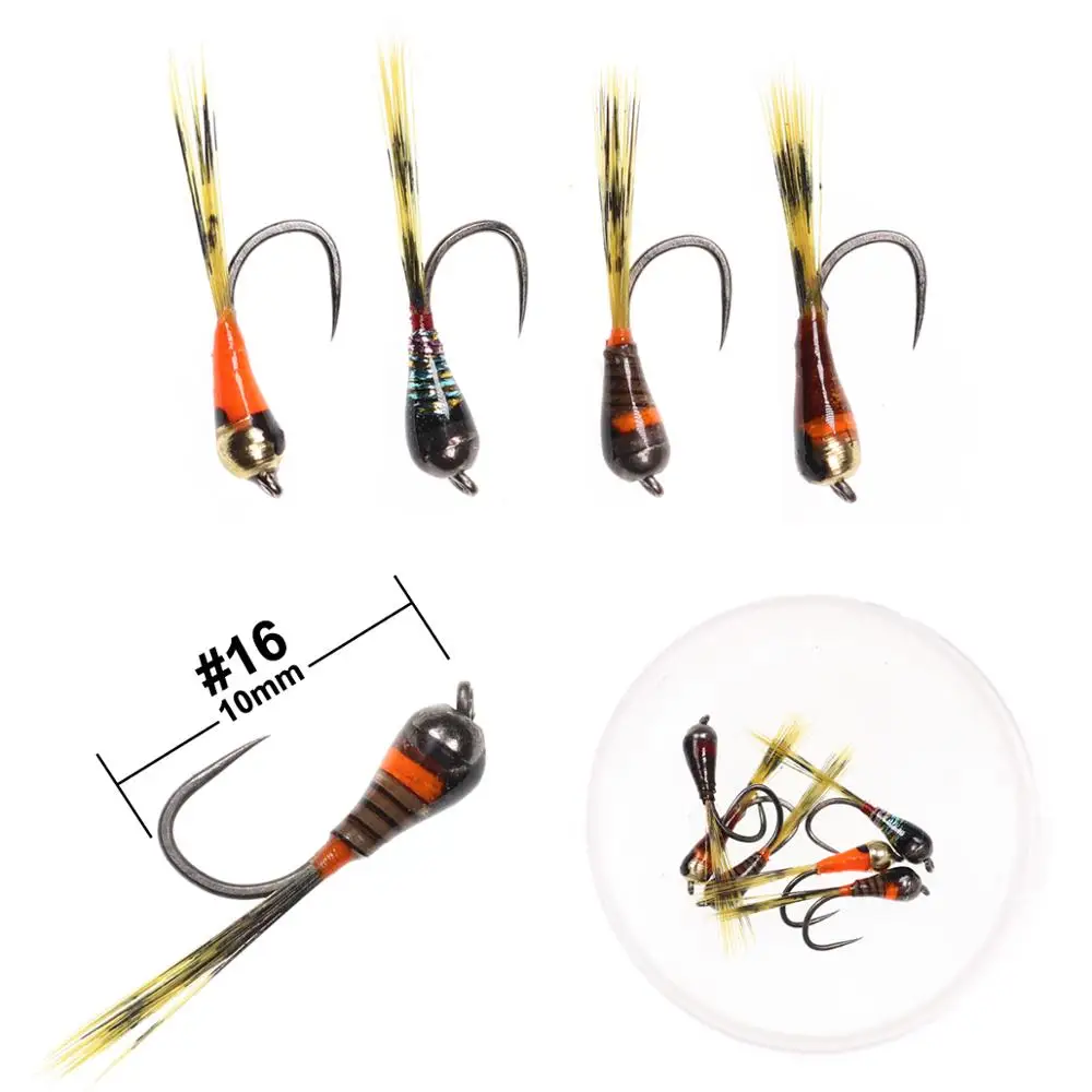 Bimoo 6PCS #16 Barbless Hook Perdigon Nymph Fly Fast Sinking Nymphing Fishing Fly Ice fishing Rig Fly for Trout Fly Fishing