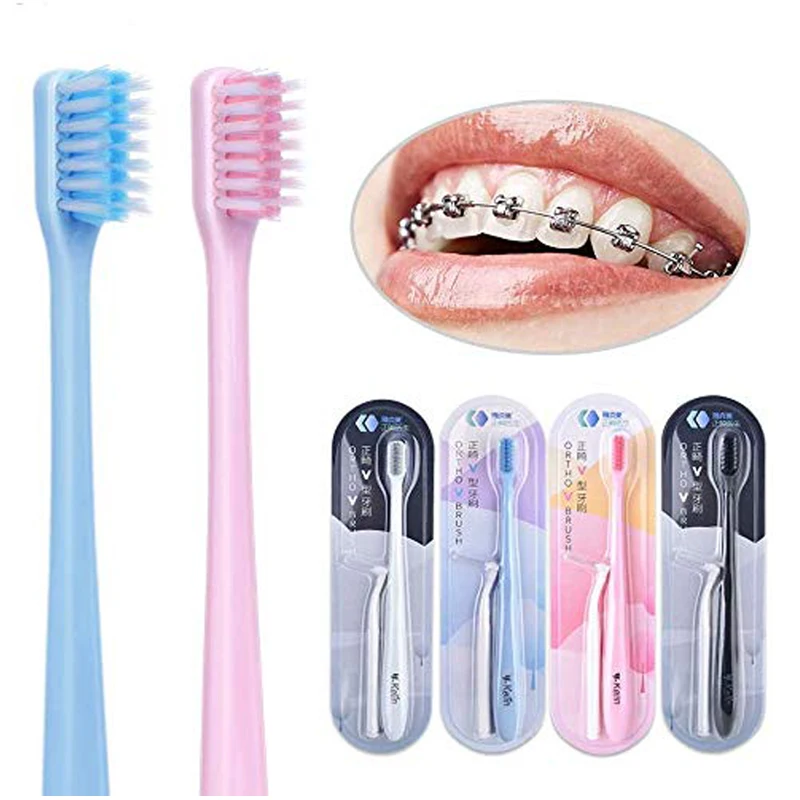 Y-kelin 8/12 pcs Oral Hygiene Care Orthodontic Tooth Brushes V-Shaped Toothbrush Soft Bristle with 1 Inter-Dental Brush