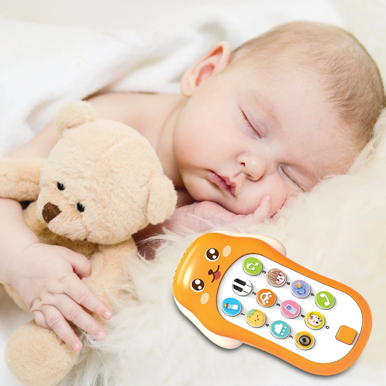 Baby Gutta-percha Toy Face Changing Music Mobile Phone Baby Toys Sleeping Artifact Simulation Telephone Early Educational Toy