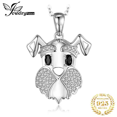 JewelryPalace Cute Schnauzer Dog 925 Sterling Silver Natural Black Spinel Pendant Necklace for Women Gemstone Pendant No Chain