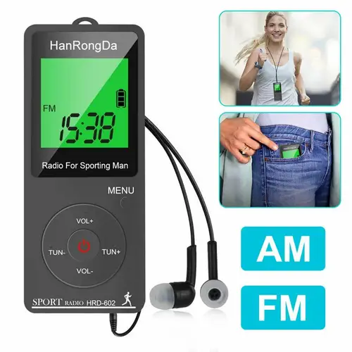 Imagen 1 del producto Nuevo Mini Radio portátil AM FM con pantalla LED con podómetro, auriculares, sintonización Digital, Radio deportiva para correr, caminar, Radio de bolsillo