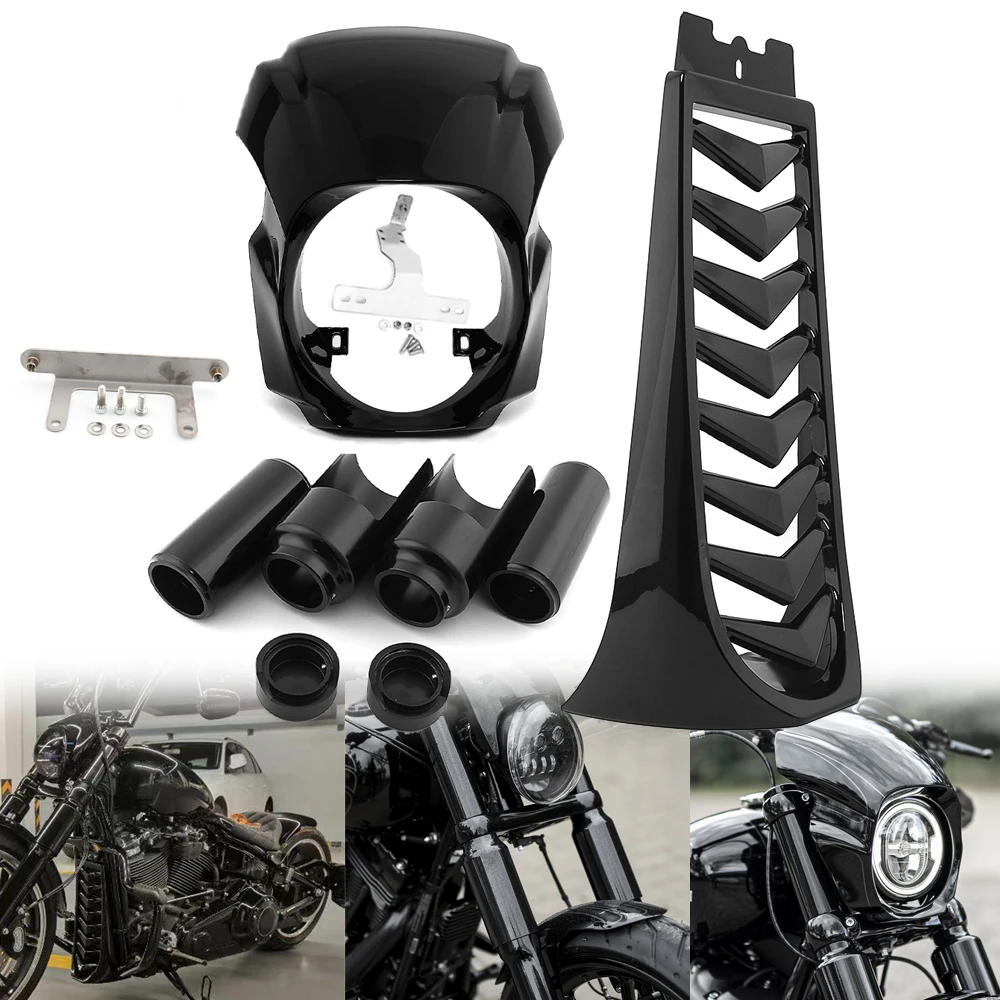 Motorcycle Front Chin Spoiler Radiator Grill +Breakout Fork Cover+Headlight Fairing Cover For Harley Softail FXBR FXBRS 18-20