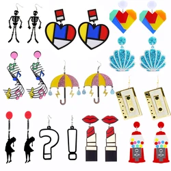 Earrings For Women Fashion Charm Eardrop Hip Hop Girls Gift Cute Sweet Heart Exaggeration Special Creativity Tape Love Heart