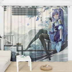 Anime Print Curtains Genshin Impact Kitchen Ultra-thin Micro Shading Curtains for Living Room Bedroom Window Treatments Drapes