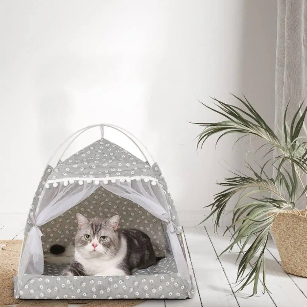 Cat Sleeping Nest Semi-Enclosed Cat Tent House Breathable Pet Hut Shelter With Screen Door For Summer Pet Bed Supplies