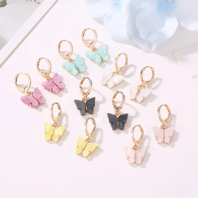 Korean Fashion Butterfly Drop Earrings For Women Girls 6 Colors Acrylic Geometric Dangle Earrings Trendy Jewelry Holiday Gift