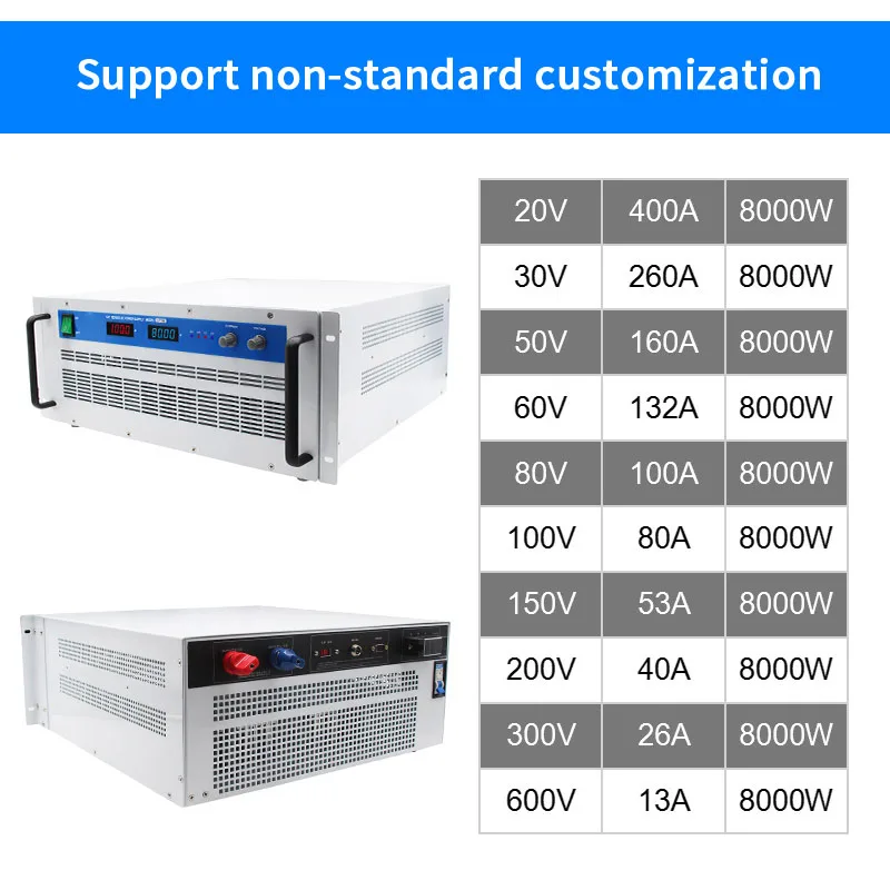 DC power supply 8000W AC220V to DC20V400A 30V267A 50V160A regulated voltage adjustable