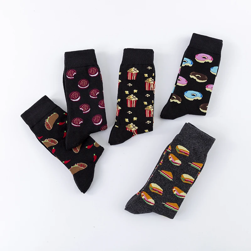 MODA MULAYA 2021 Happy Socks Men/Women Chili Tortilla Biscuit Sandwich Popcorn Dark Food Series Funny Socks Male Skateboard Sock