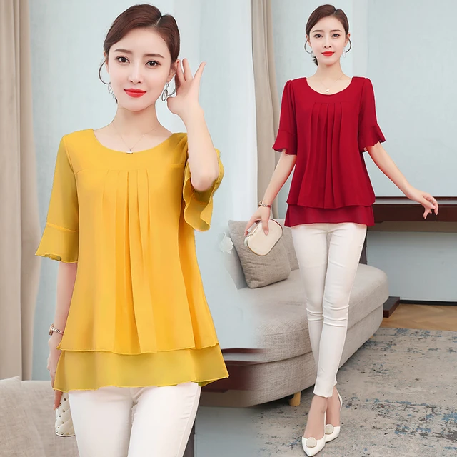 Blusa De Gasa De Longitud Media Para Mujer Camisa De Manga Corta Bonita Autocultivada Talla Grande 5xl Ns4600 Verano 2020 Blusas Y Camisas AliExpress
