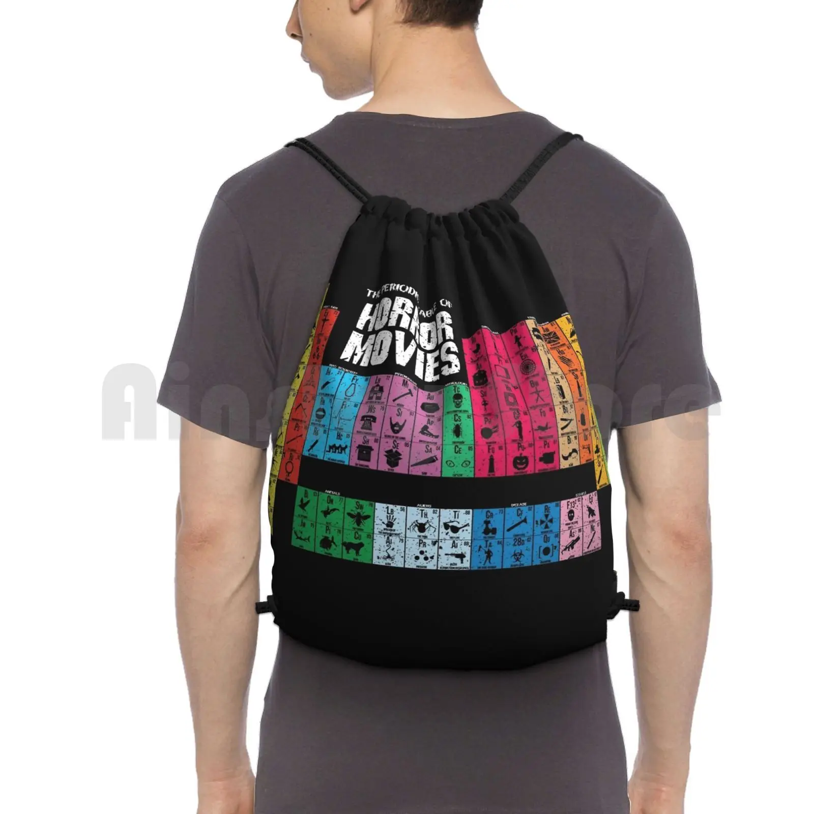 Periodic Table Of Horror Movies ( Vintage ) Backpack Drawstring Bag Riding Climbing Gym Bag Horror Movies Scary Geek Nerd