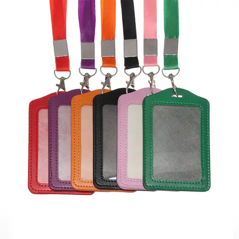 New Card Holder with Lanyard PU Leather Card Cover for Women Men Bank Name Credit Card Holders Neck Strap Card Bus ID Holders