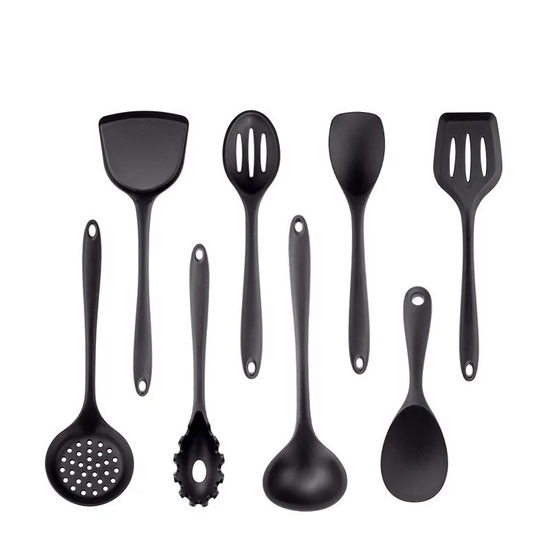 JANKNG Black Silicone Kitchenware Non-stick Cooking Tool Spatula Ladle Egg Beaters Shovel Soup Cookware Utensil Kitchen Cookware