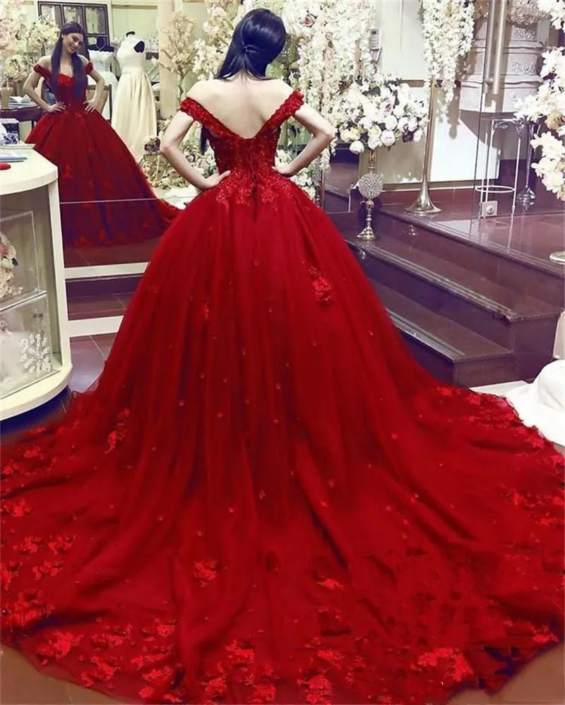 2025 nuevo vestido De Novia rojo modesto encaje 3D apliques florales con cuentas Vestidos De Novia De talla grande Vestidos De Novia personalizados