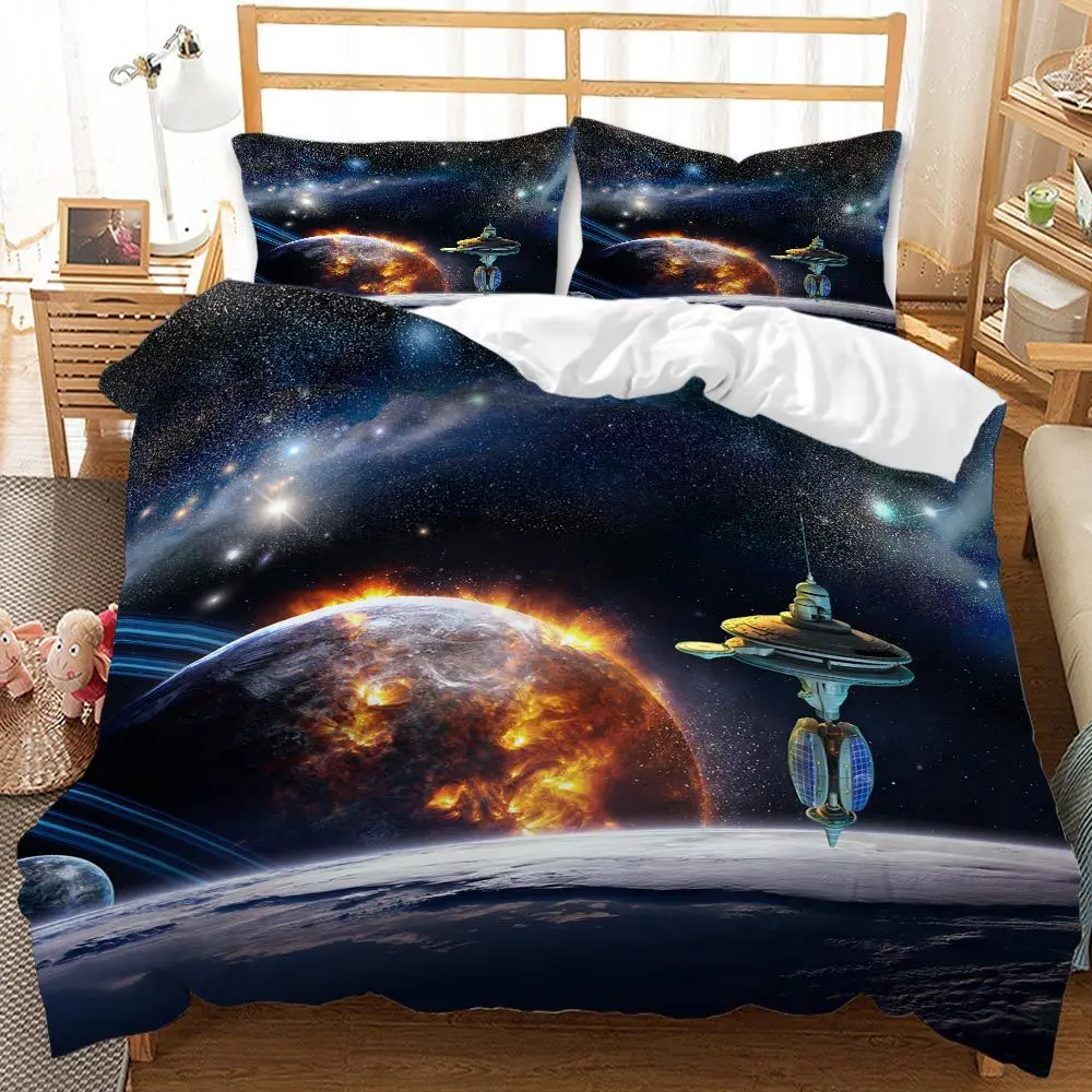 Imagem -02 - Universe Bedding Grupo Céu Estrelado Planeta Expedição Espacial Colcha Fronha Customizável Tamanho Imagem Ahsnme3d