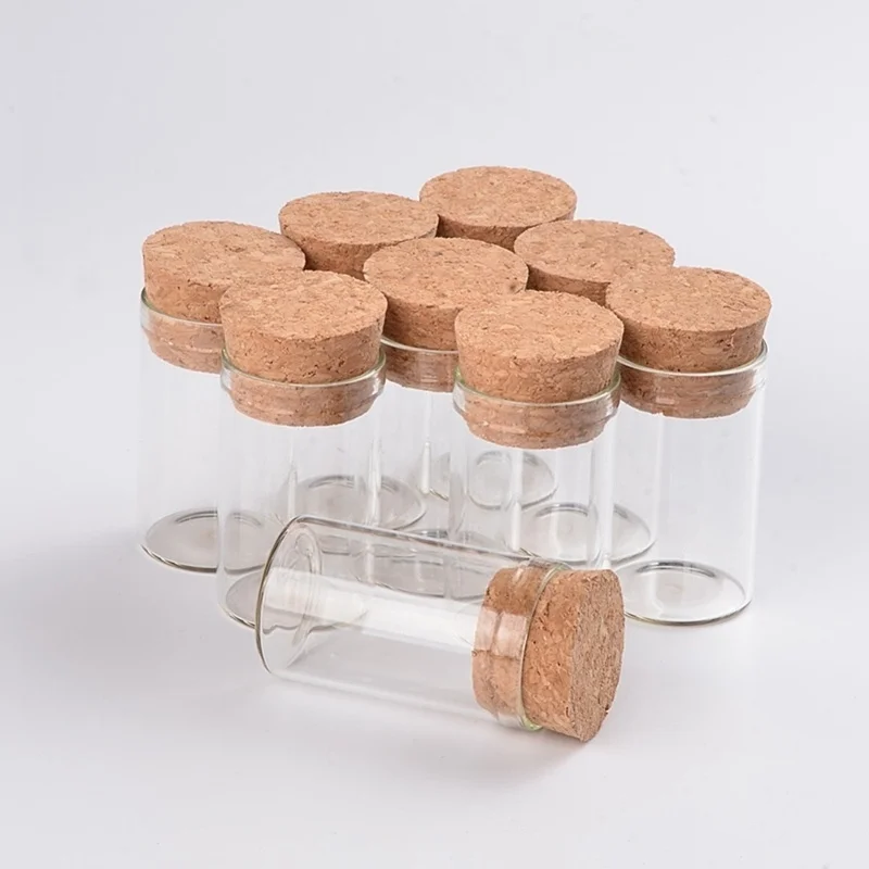 10ml Small Test Tube with Cork Stopper Glass Spice Bottles Container Jars 24*40mm DIY Craft Transparent Straight Glass Bottle