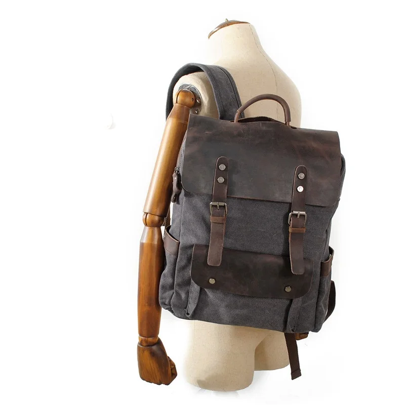 Classic Vintage Canvas Backpack Men Bags Multifunction Student Leather School Bag Neutral Portable Wearproof Laptop Rucksacks