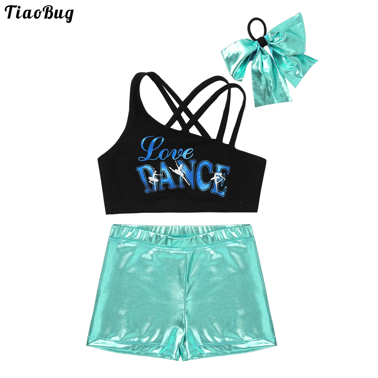 

TiaoBug Summer 3Pcs Kid Girl Swimming Dance Outfit Asymmetrical Shoulder Straps Cross At Rear Letter Print Swimsuit Swimwear