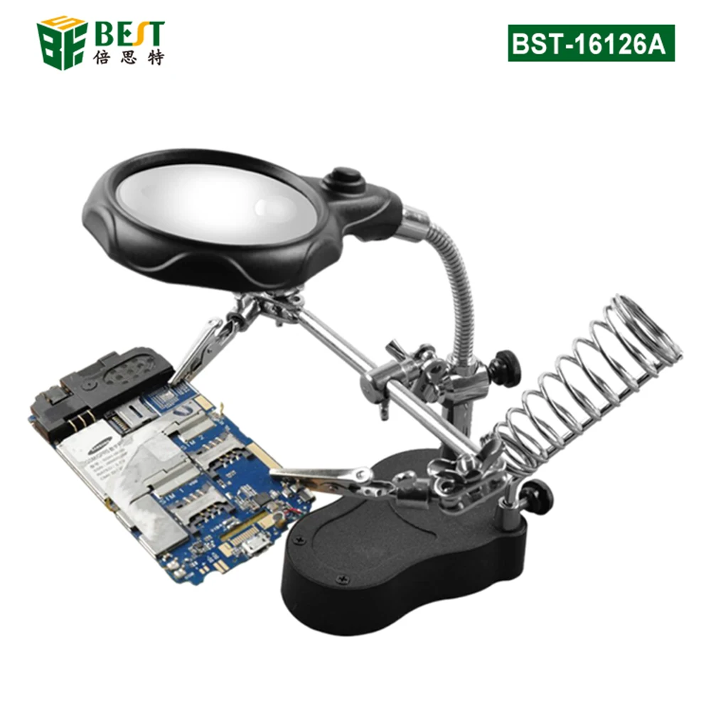 Lupa de Solda com Luz Led 3.5 12x Lente Auxiliar Clipe Lupa Desktop Suporte de Solda Ferramenta Reparo