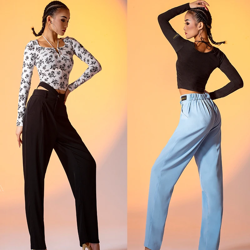 Modern Dancing Clothes Costume Women Lone Sleeve Latin Tops Loose Latin Pants Stage Competition Wear Practice Clothes SL5390