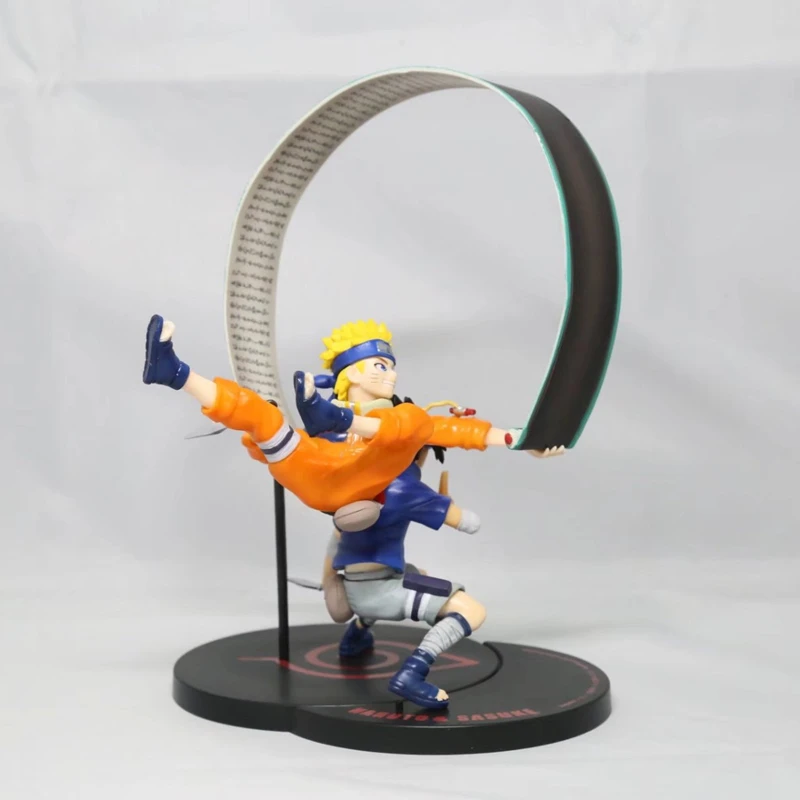 19cm/Naruto Comics Uzumaki Naruto Uchiha Sasuke Combat Scroll  Anime Characters Model PVC Statue Collectible Toys