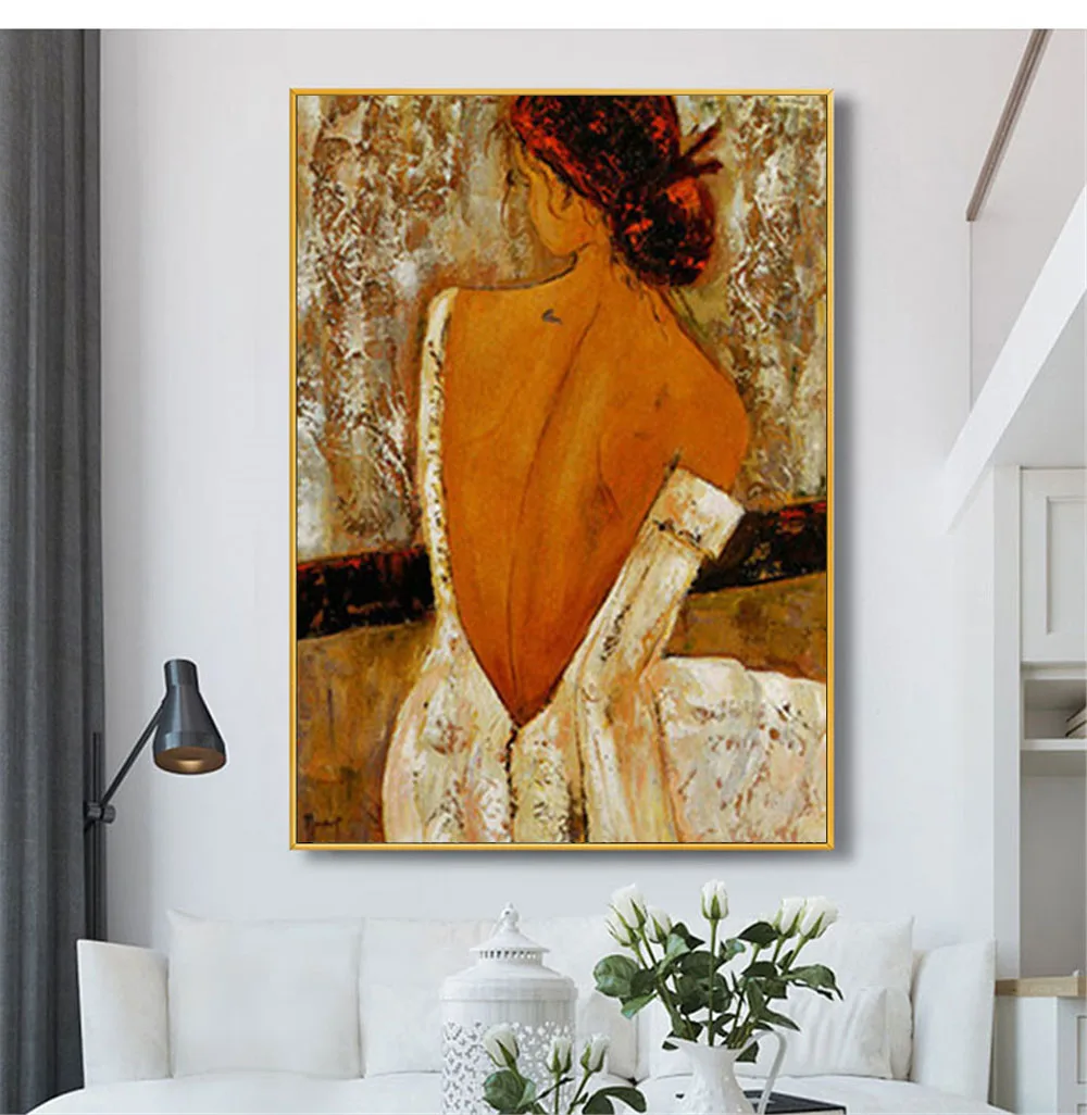 Hand-Painted European Style Picture Woman Painting On Canvas Retro Spain Wall Art Hotel Dining Room Bedroom Decoration