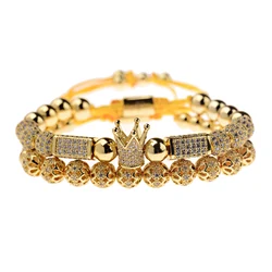 Luxury Zircon Crown Charm Bracelet Men Pulseiras High Quality Gold Color Alloy Beads Adjustable Bracelets Couple Jewelry Gift