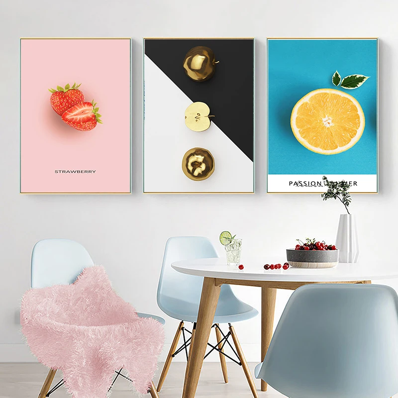 Fruit Aesthetic Wall Art Pictures Prints Strawberries Oranges Cute Personalized Canvas Interior Paintings Poster Home Decor