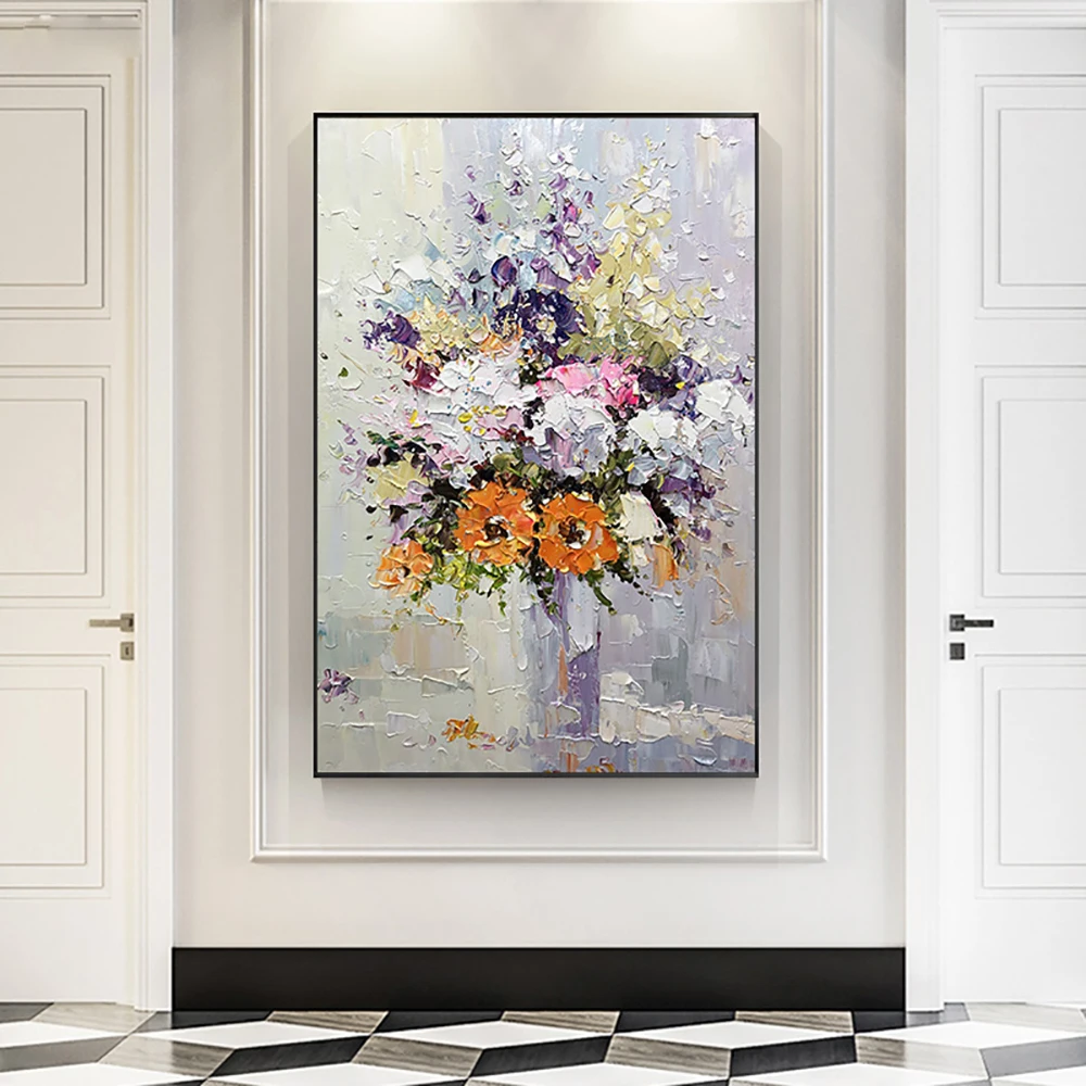 

Modern Abstract Floral Painting Hand Painted Canvas Wall Art Oil Painting Handmade Flower Artwork Pictures For Home Wall Decor