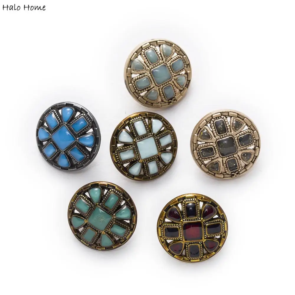 Halo Home 5pcs Retro Enamel Metal Buttons for Sewing Scrapbooking Jacket Blazer Sweaters Crafts Handwork Clothing Headwear 18mm