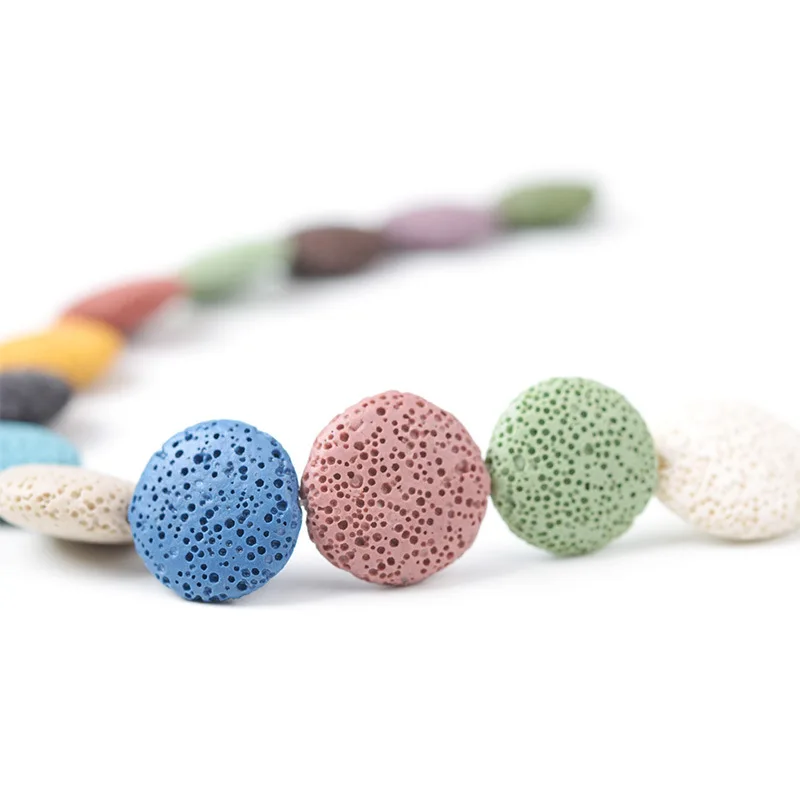 12mm 20mm Colorful Flat Natural Round Lava Beads Volcanic Rock Loose Spacer Beads Jewelry Earrings Necklace Making DIY Bracelet