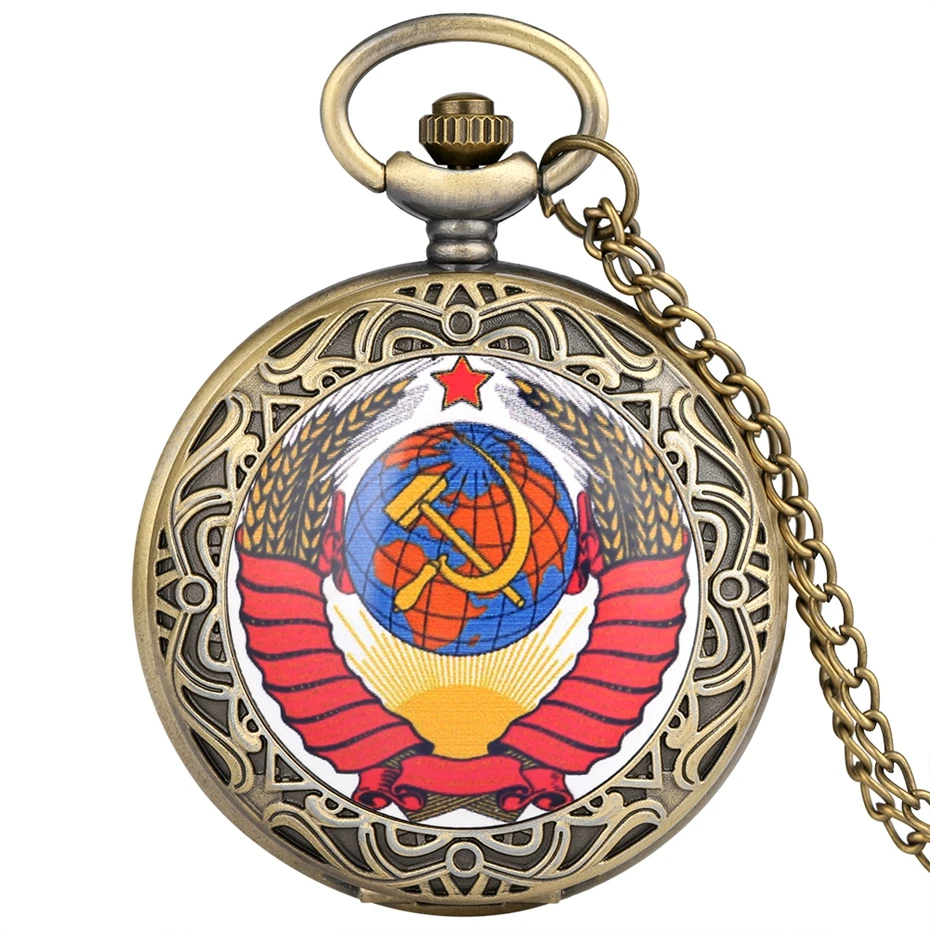 Retro CCCP Watch USSR Clock Pocket Watch Russia The Soviet Union Flag Antique Quartz Necklace Pendant Mens Womens Gift relogios