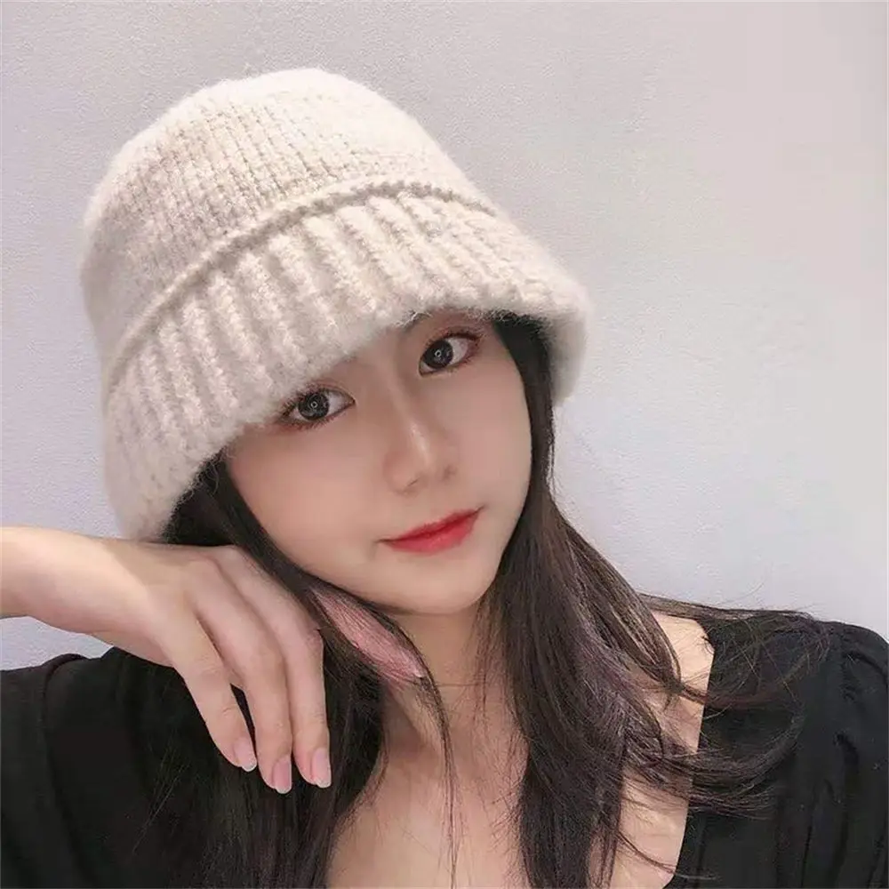 Women Winter Bucket Hat Warm Knitting Fisherman Cap Casual Foldable Panama Hat Lady Outdoor Sunscreen Sun Cap